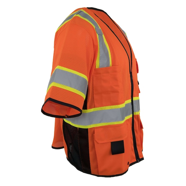 Polyester Mesh Safety Vest Class 3 W/ Zipper & Radio Clips (Orange/Medium)